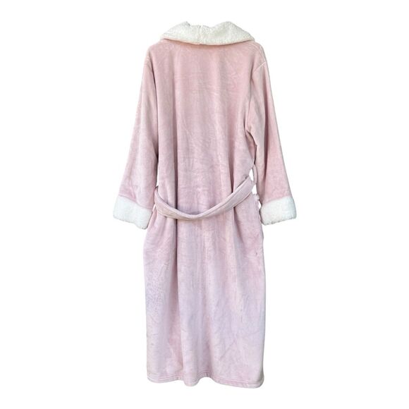 NWT Charter Club Women's Long Plush Fleece Pink Robe White Trim Soft Belt - Picture 2 of 4